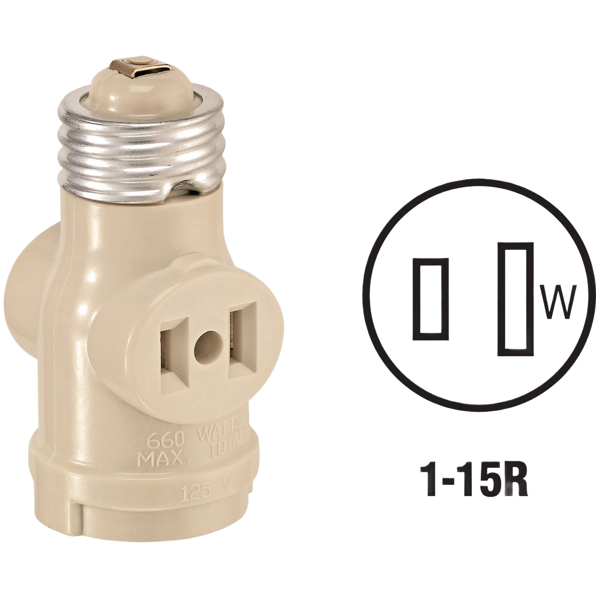 Ivory socket adapter with two standard outlets converts single lamp socket for lighting and electrical use