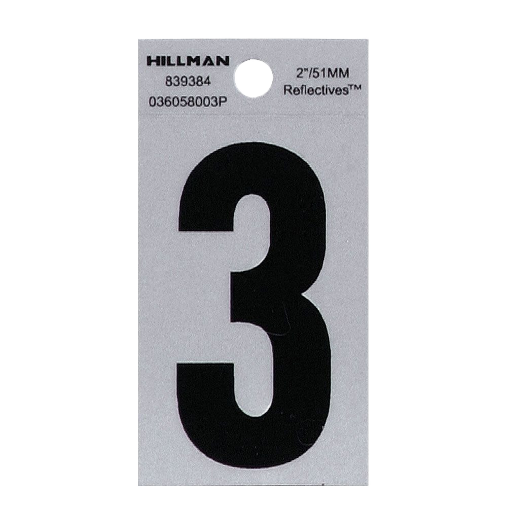 Black adhesive house number 3 with silver reflective backing for signs and home improvement under $25 collection