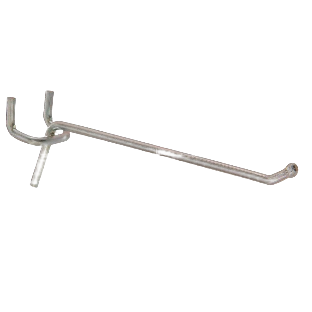 Zinc-plated metal peg hook with single prong for organizing tools in home improvement settings