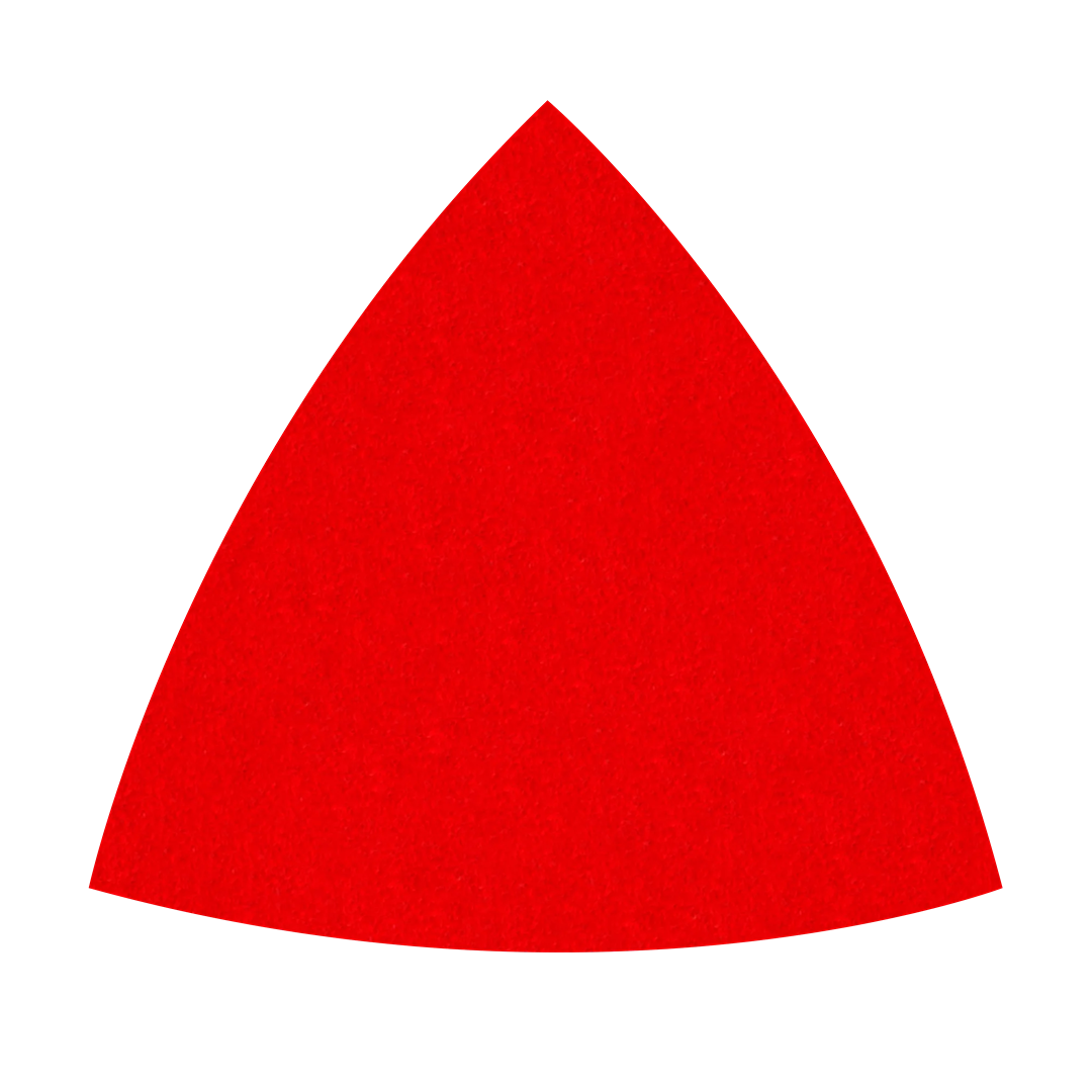 Red triangle-shaped sanding sheet with 220 grit for use in power tool accessories and home improvement projects