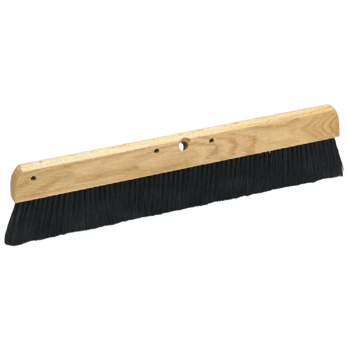 Wooden concrete broom head with black synthetic bristles for tools and home improvement projects