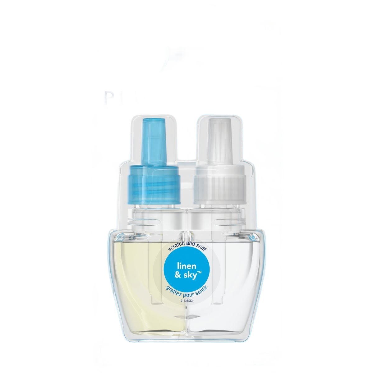 Two-count refill pack of Febreze Linen & Sky scent in clear plastic containers for home cleaning and freshening.