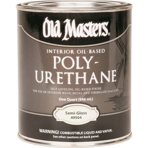 One quart can of Old Masters semi-gloss interior oil-based polyurethane for wood, metal, and fiberglass surfaces in finishes collection