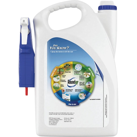 One gallon container of Roundup exclusive formula with detachable trigger spray for effective weed and grass control in lawn care collections