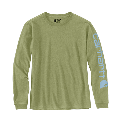 Women's long sleeve green olive graphic shirt in cotton jersey, casual and workwear option under $50 in clothing collections