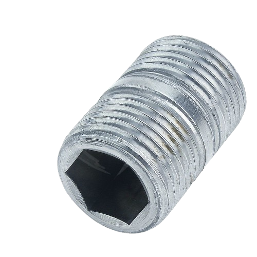 Metal crankcase adapter fitting with external threading and hexagonal inner socket for home improvement tool use