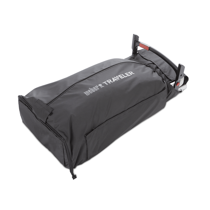 Black durable protective cover with storage pocket for securing outdoor cooking equipment during travel and home improvement tasks