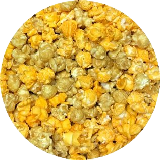 Close-up of cheddar cheese and caramel popcorn mix from savory Chips & Snacks collection under $25 and Food & Beverage.