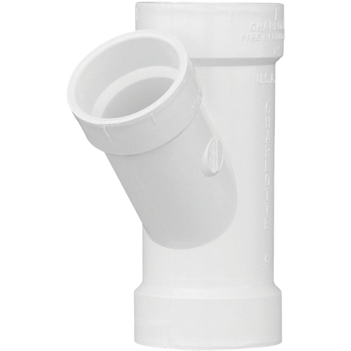 White PVC-DWV reducing wye pipe fitting designed for plumbing drainage and vent systems in home improvement projects