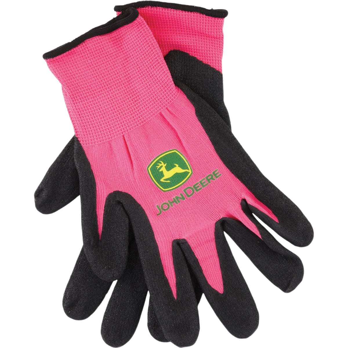 Pair of pink nitrile coated gloves with textured grip and elastic wrist, suitable for safety and work glove collections under $50
