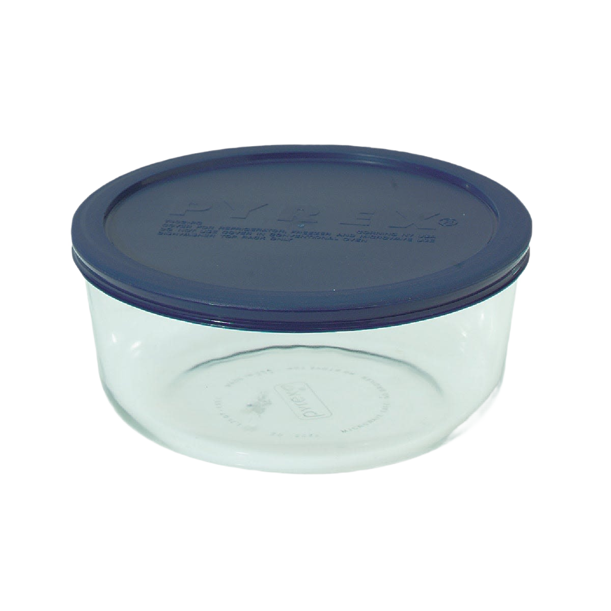Clear round glass storage bowl with navy blue lid for kitchen organization and food storage under $50 collections