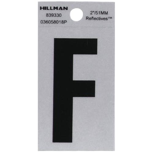 Black and silver reflective Mylar square cut letter F sticker for tools and home improvement projects