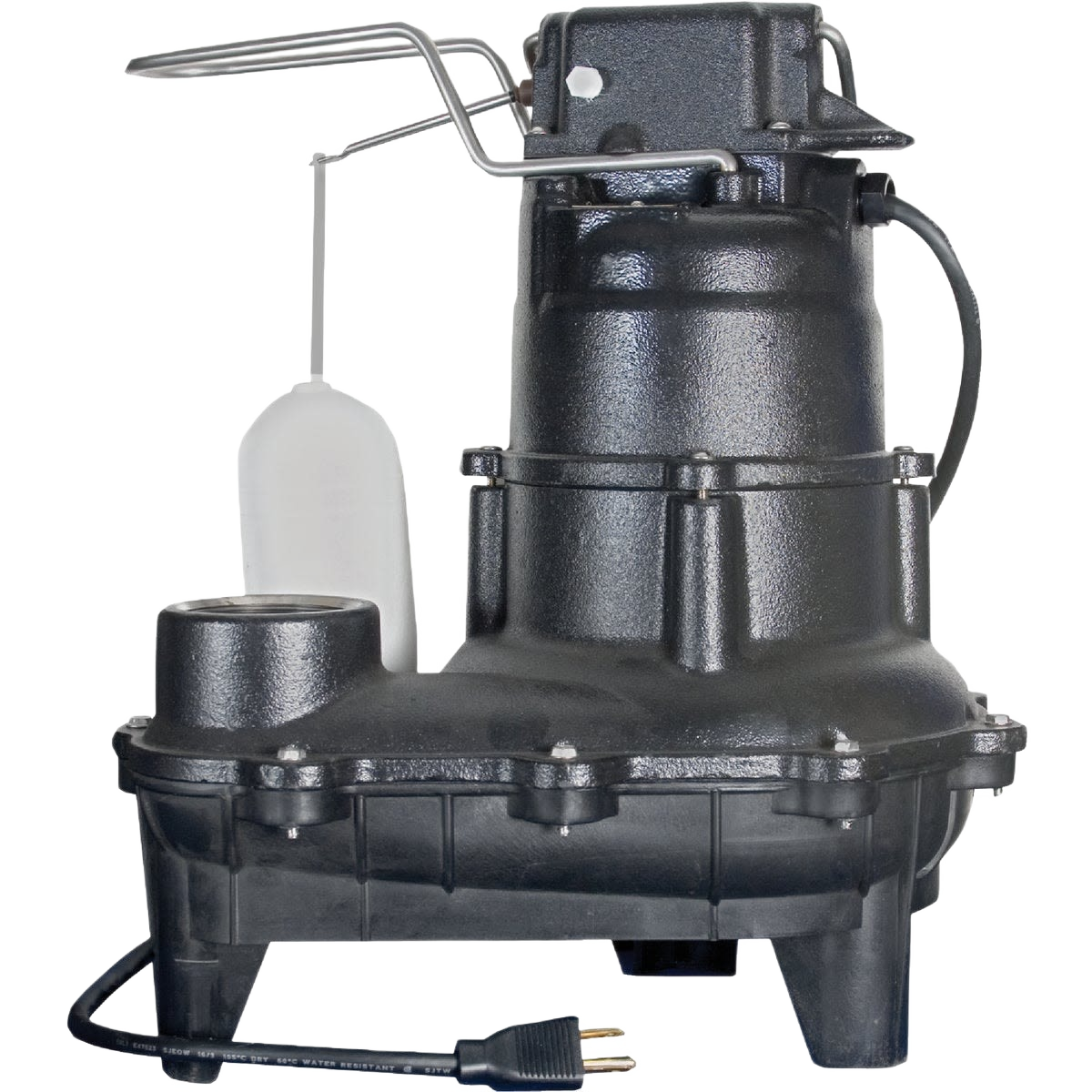 Cast iron sewage ejector pump with float switch and power cord for home improvement and plumbing tasks