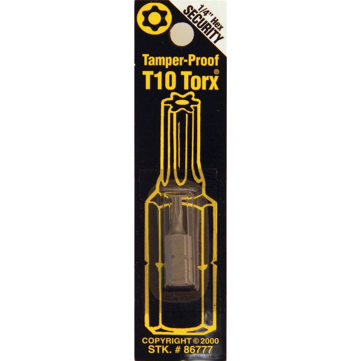 Tamper-proof T10 Torx security bit packaged for tool accessories and power tool accessories collections