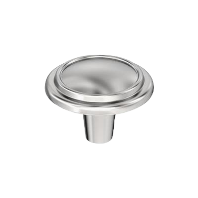Polished chrome cabinet knob with rounded top and smooth reflective finish for home improvement projects
