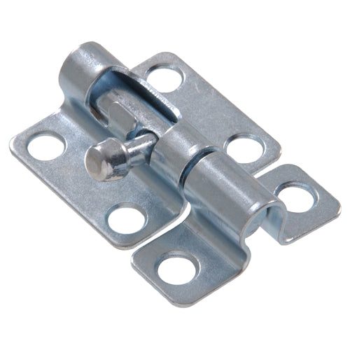 Zinc-plated barrel bolt with multiple mounting holes for secure door or cabinet fastening in hardware and home improvement collections