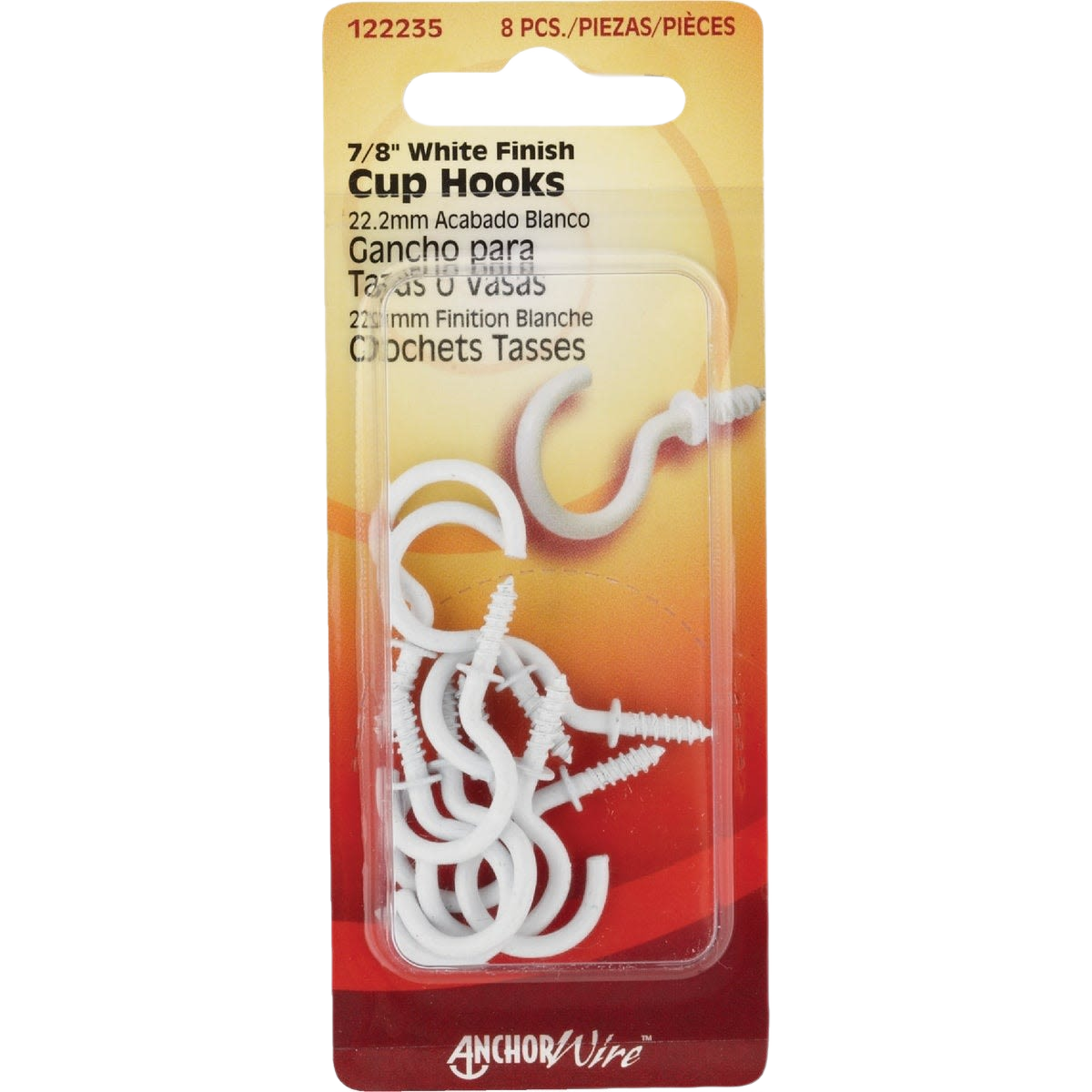 Set of white anchor wire cup hooks, 7/8 inch, packaged for hardware and fasteners under $50 collections