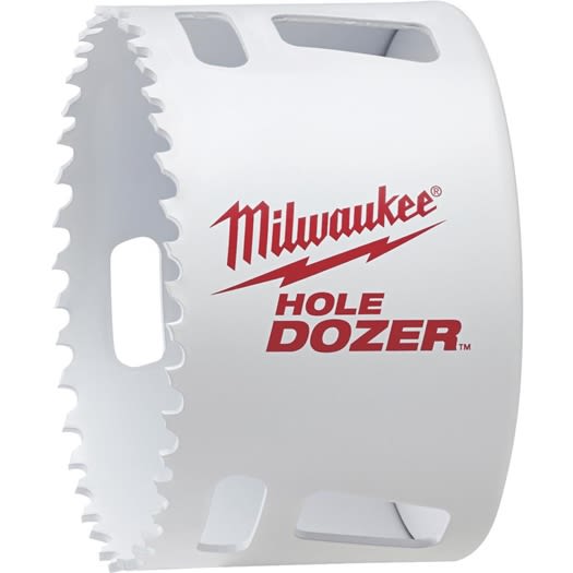 White bi-metal hole saw with durable teeth and Milwaukee branding for woodworking and home improvement tools collections