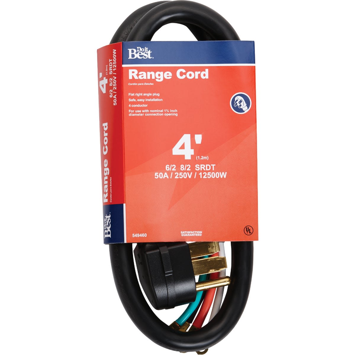 4-foot black 4-conductor range cord with heavy gauge wires for appliance and electrical parts collections
