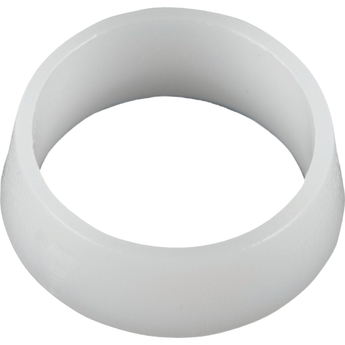 White plastic compression sleeve with tapered design for plumbing and home improvement applications