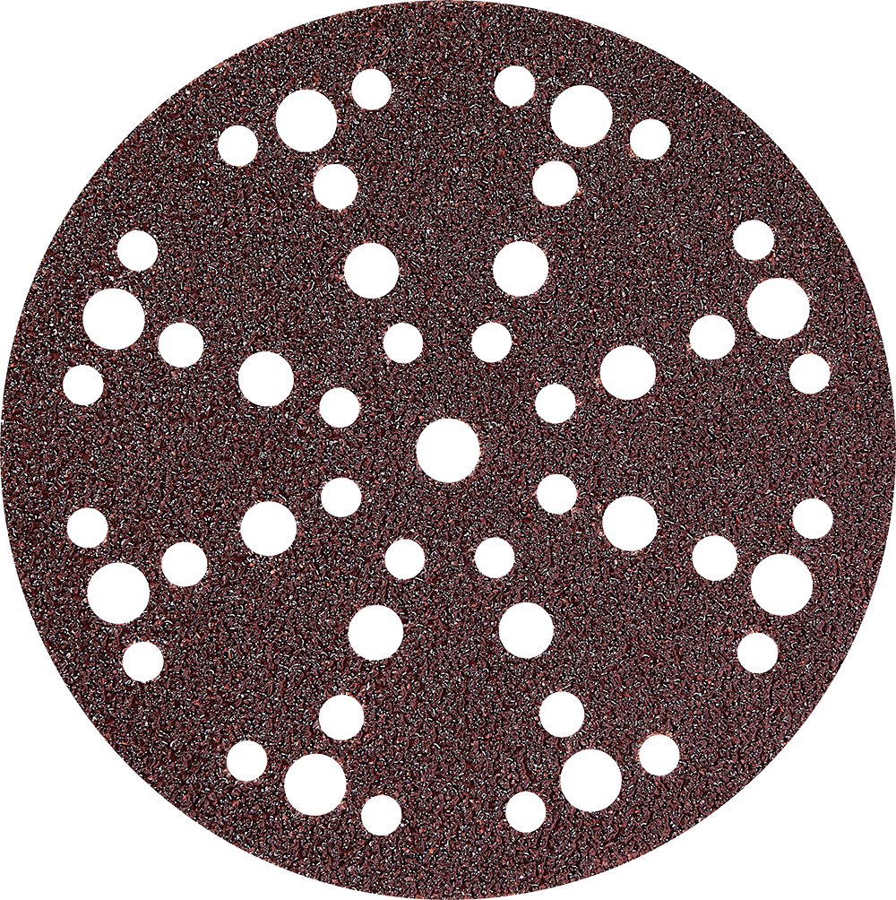 Round 150mm abrasive disc with multiple dust extraction holes for sanding and grinding tool accessories under $100.