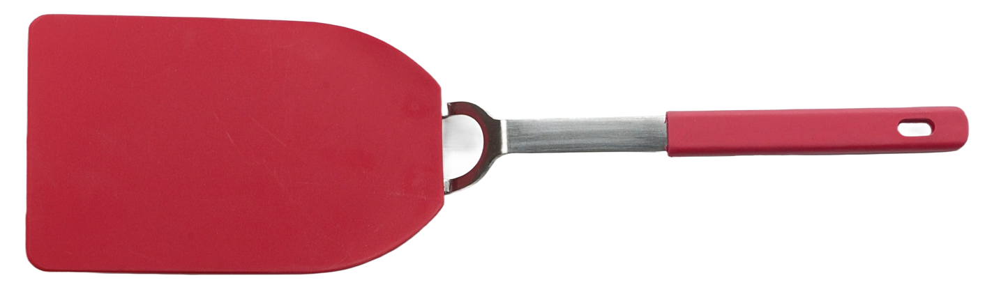 Medium red nylon spatula with flexible head and metal handle, for kitchenware and cooking utensils under $50 collection