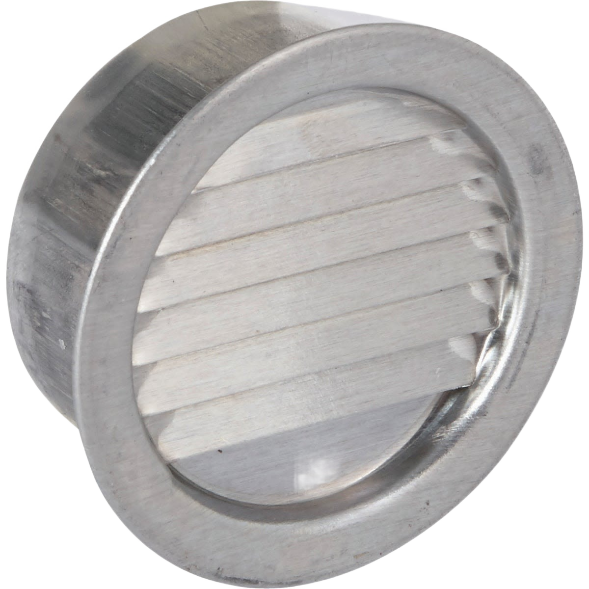 Round aluminum mini louver vent with horizontal slats for soffit ventilation in home improvement projects