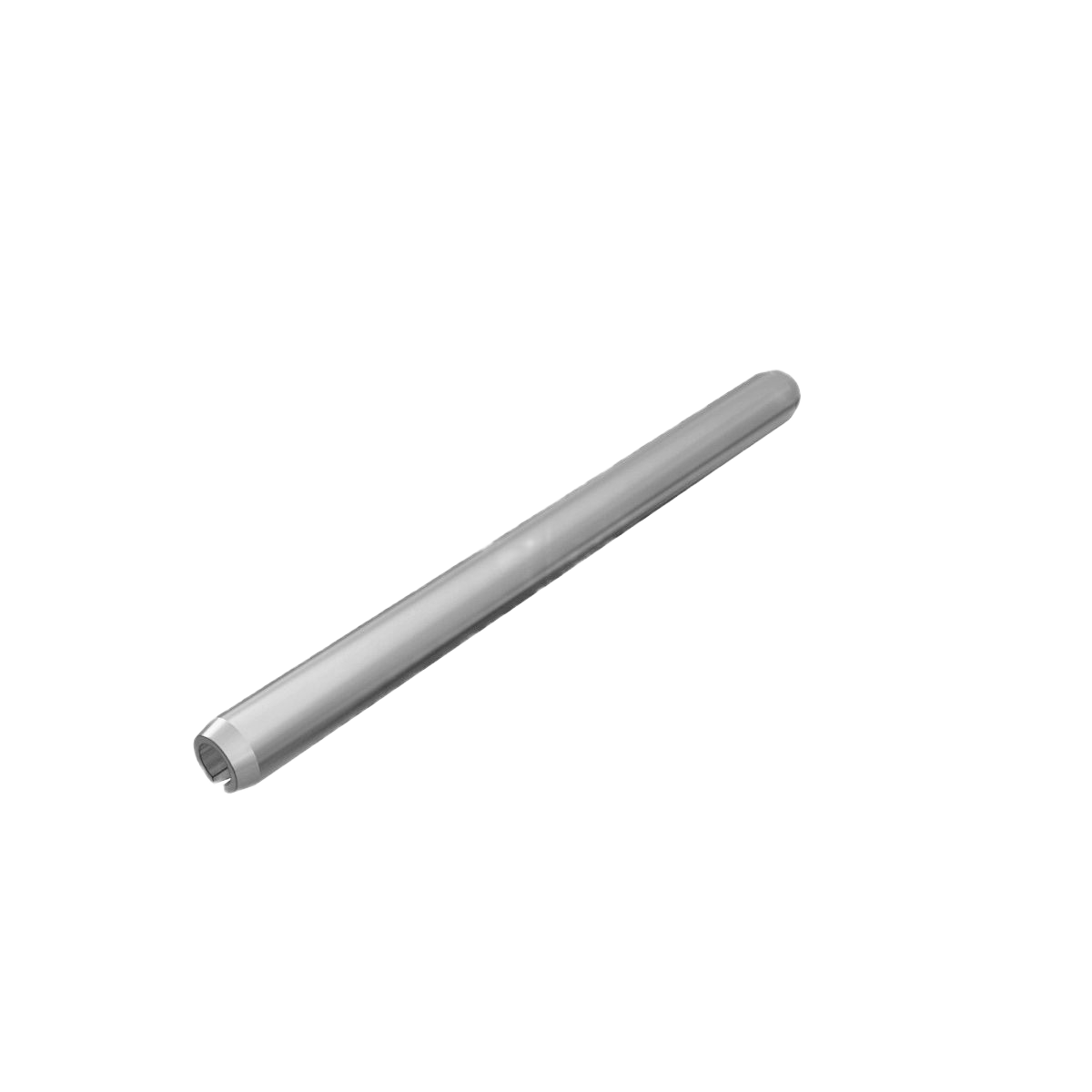 Silver metal spring pin with cylindrical shape designed for mechanical fastening in tools and equipment