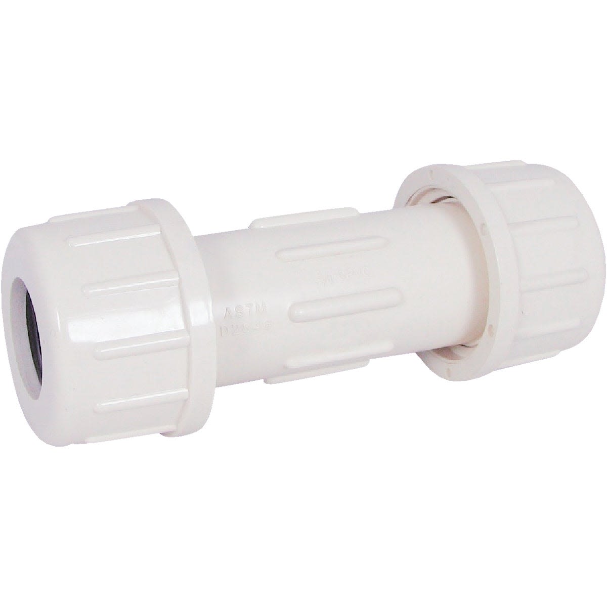 White CPVC compression coupling for small-diameter plumbing pipes in PVC fittings and home improvement collections