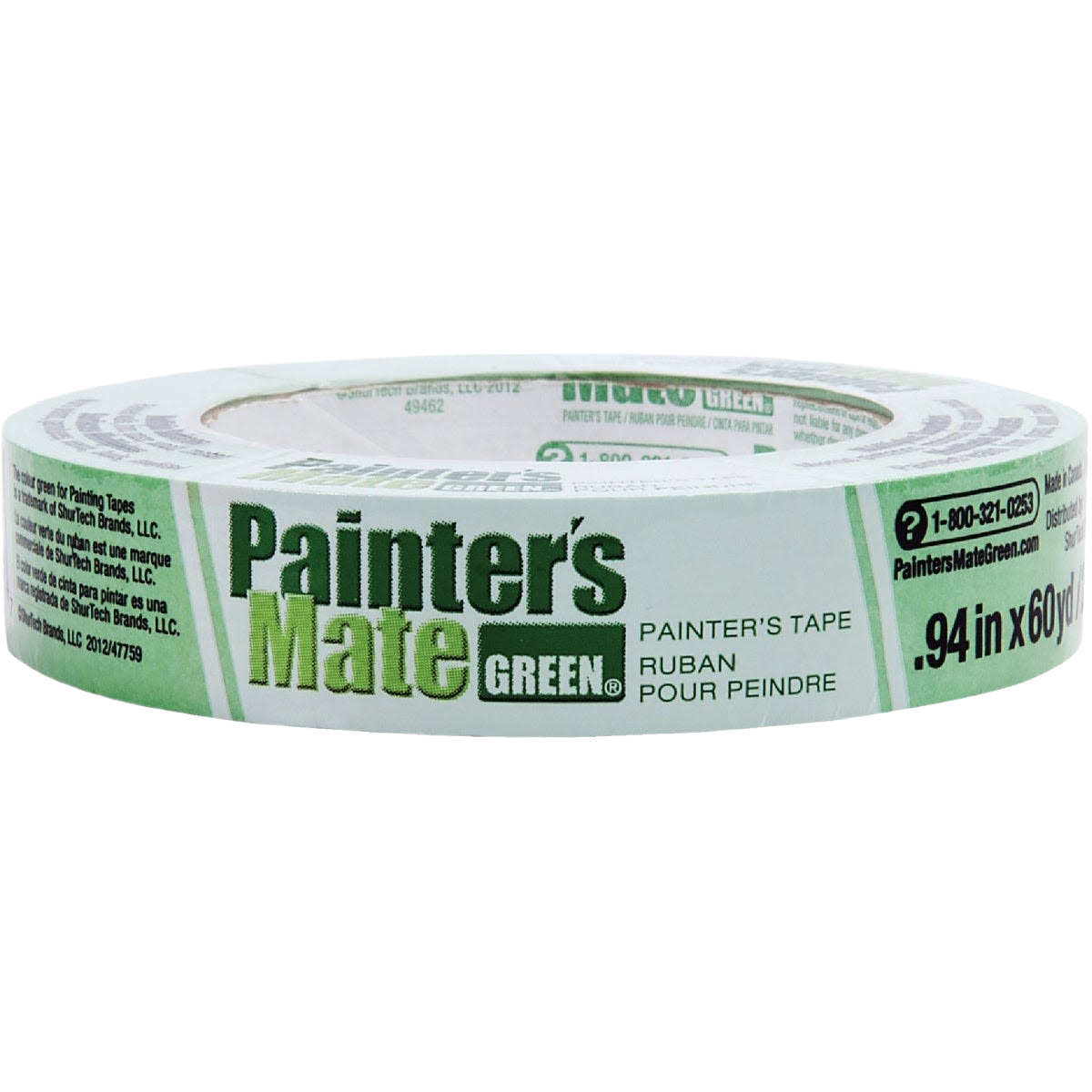 Green Painter's Mate masking tape roll, 0.94 inch wide and 60 yards long for paint and home improvement projects