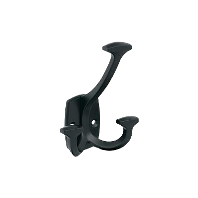 Matte black three-prong decorative wall hook for bathroom and organization in accessories and hardware under $50 collection