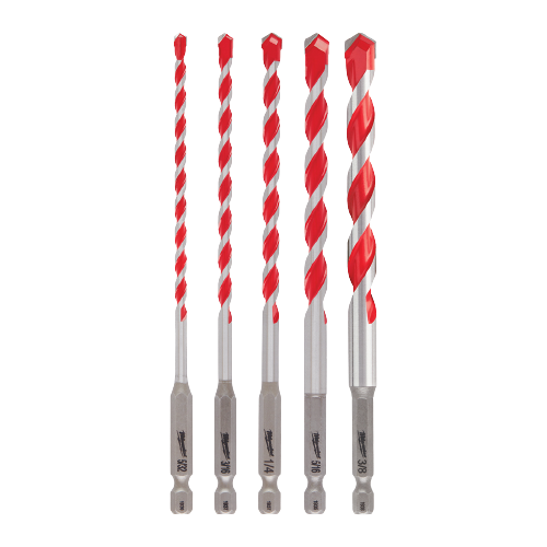 Set of five carbide hammer drill bits with red tips for concrete and masonry in tool accessories and home improvement