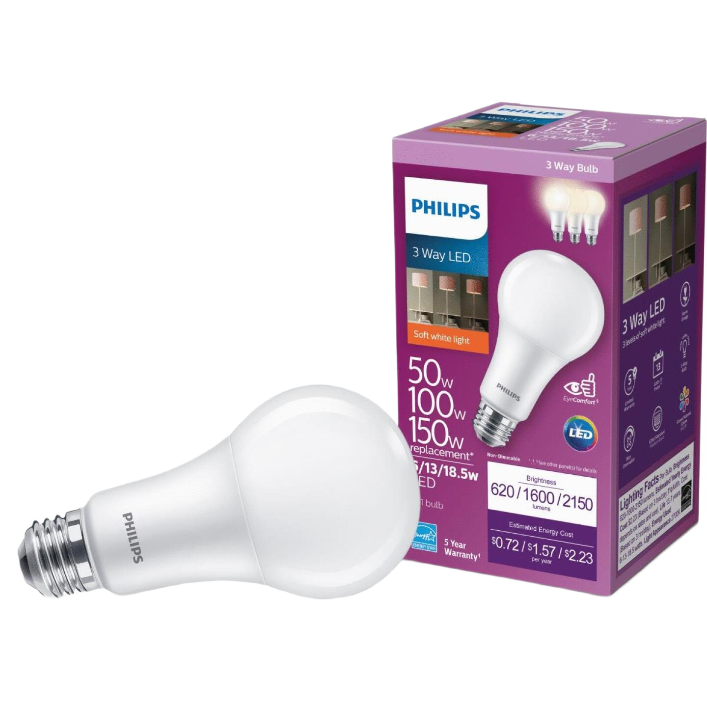 Philips soft white 3-way LED bulb with three brightness settings for lighting and electrical needs under $50 collection