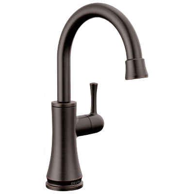 Venetian bronze beverage faucet with curved spout and single lever handle for home improvement projects