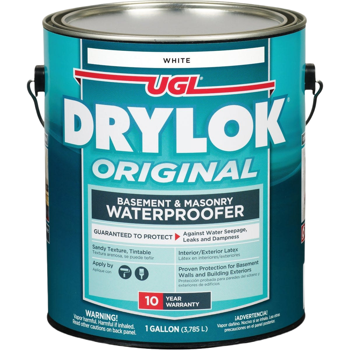 One gallon container of white masonry waterproofer for interior and exterior basement and wall protection tasks