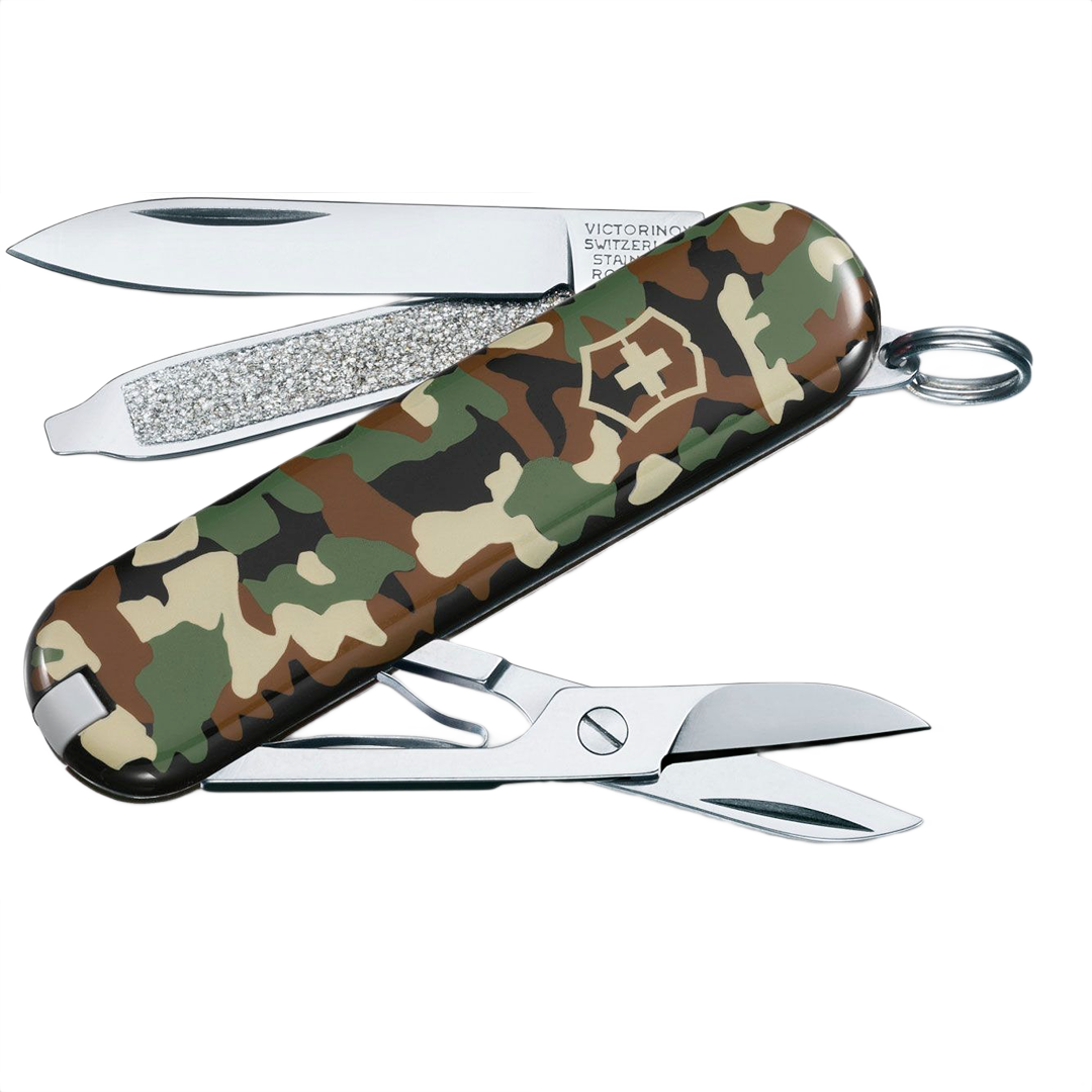 Compact multi-tool pocket knife with camouflage handle and scissors for versatile use in tools and home improvement tasks