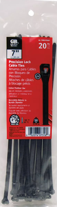 20-pack of 7-inch black nylon cable ties with metal locking pawl for electrical and home improvement use under $50 collection