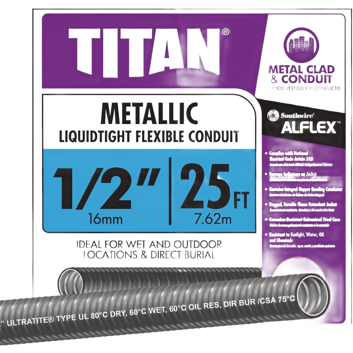 Flexible metallic conduit with galvanized steel core for electrical protection in wet and outdoor environments under $100 collections