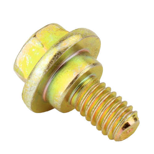 Yellow zinc-plated hex head screw with flange, part of John Deere hardware and Parts & Lubricants collections under $50