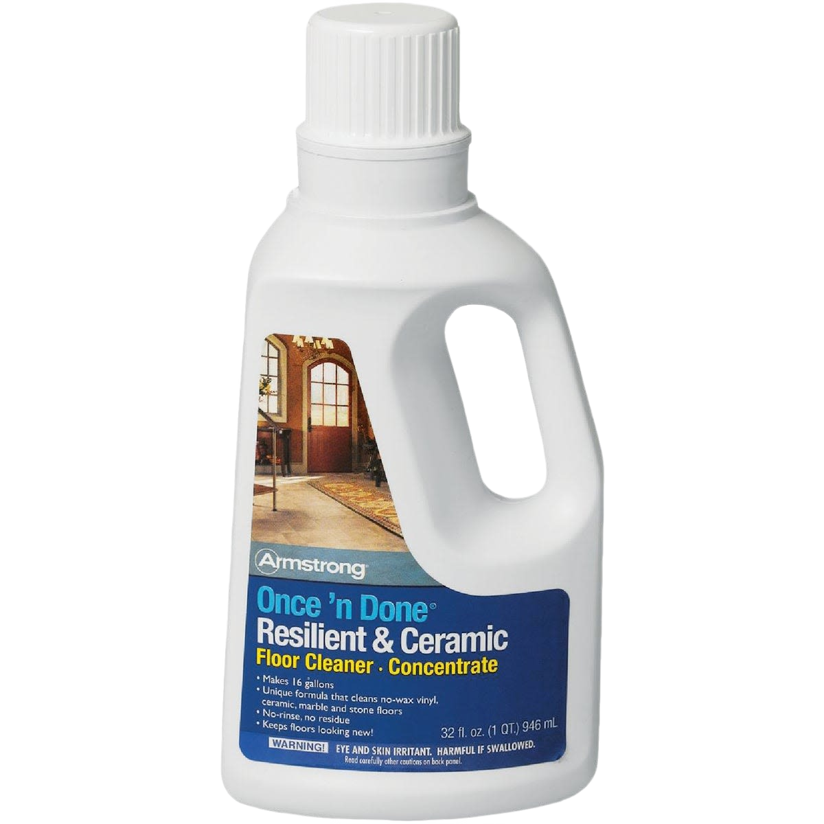 White plastic bottle of Armstrong floor cleaner concentrate for resilient and ceramic floors in cleaning and floor care collections