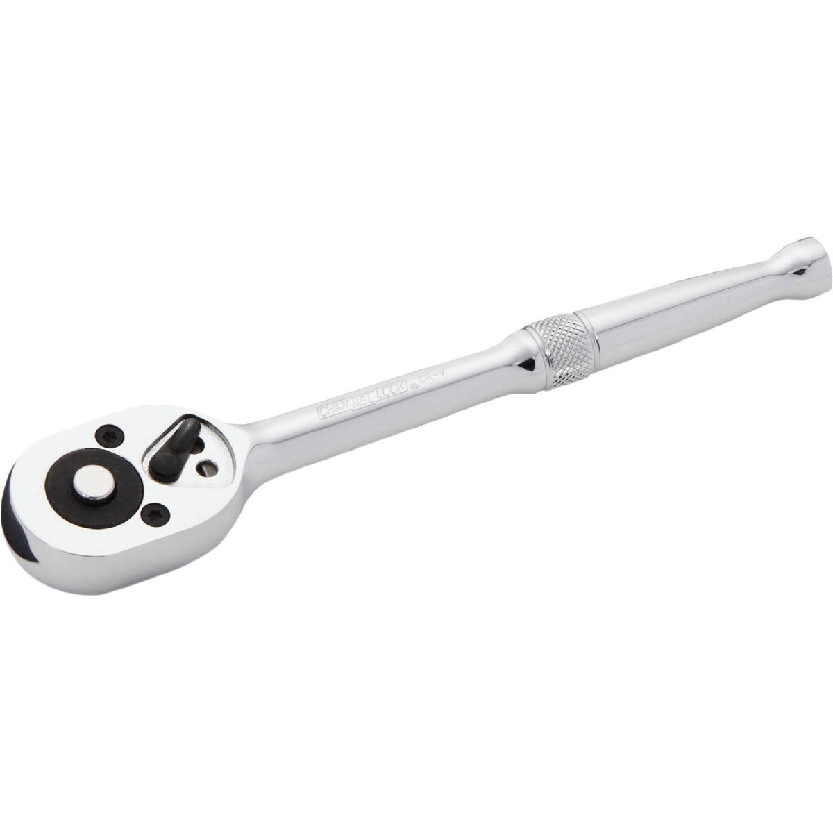 Polished chrome quick-release ratchet with 72-tooth mechanism for precise use in sockets and woodworking tools collections
