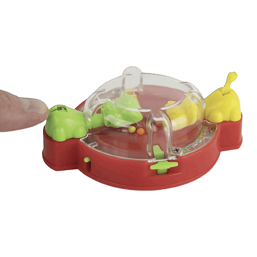 Compact tabletop toy game with colorful hippos and marbles in a red plastic base from Toys & Games collections