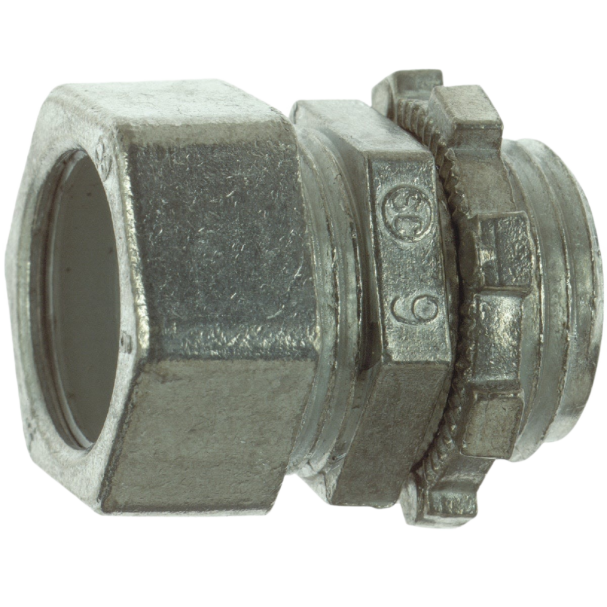 Metal compression conduit connector with hexagonal nut and threaded locking ring for electrical home improvement tasks
