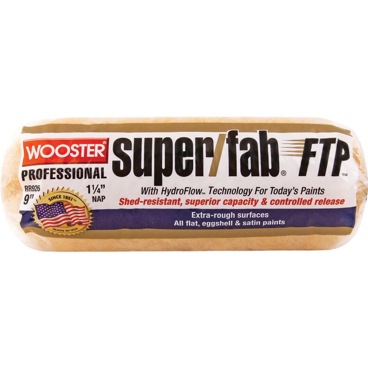 Professional knit fabric paint roller cover with HydroFlow technology for flat, eggshell, and satin finishes in paint supplies collection