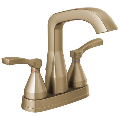 Champagne bronze two-handle centerset bathroom faucet for modern plumbing and bathroom sink fixtures