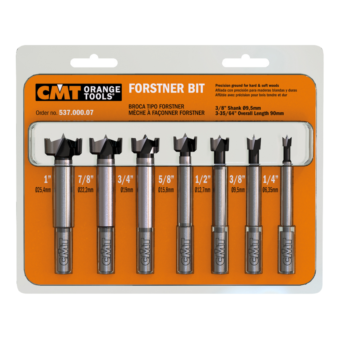 CMT Orange Tools 7-Pc Forstner Bit Set 3/8" Shank, Rh