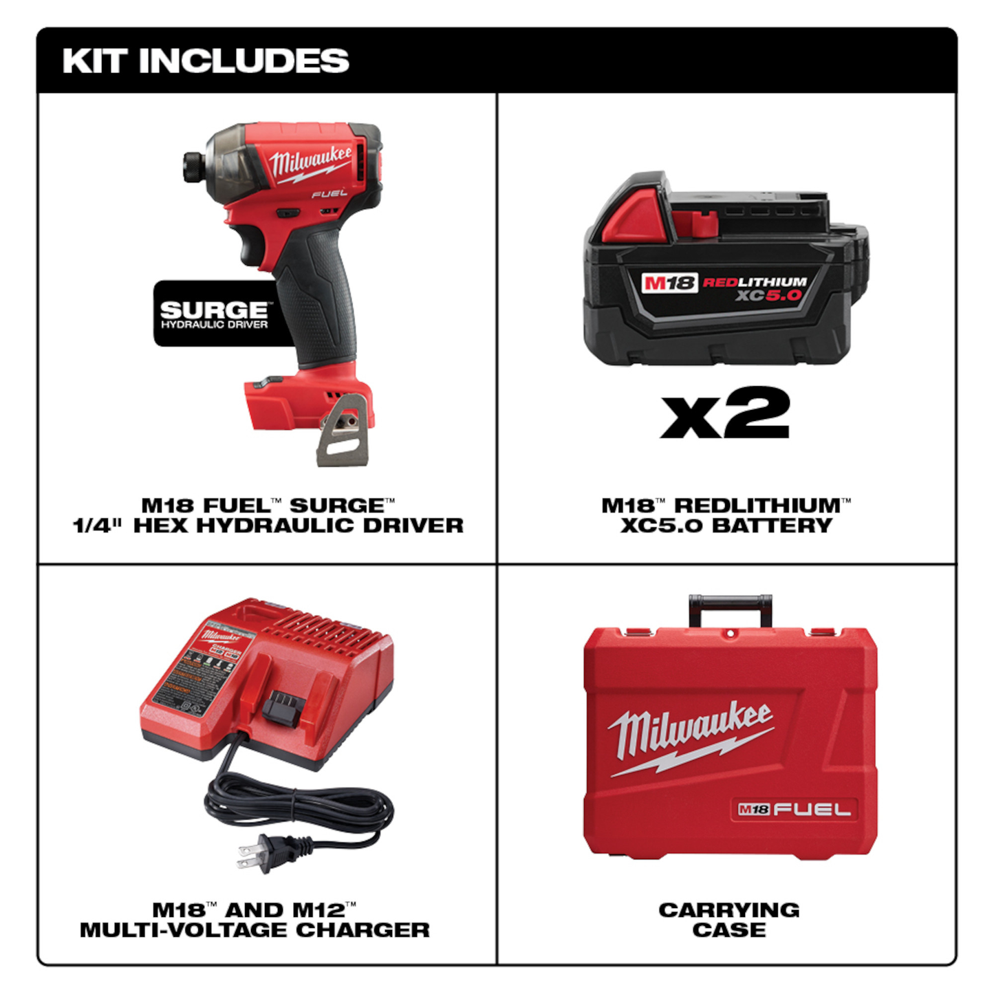 Milwaukee M18 FUEL™ SURGE™ 1/4" Hex Hydraulic Driver Kit