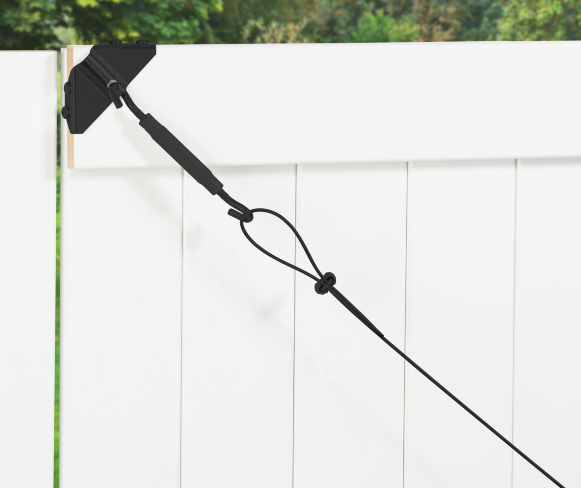 Black gate support cable with tension adjuster and corner bracket in hardware and gate accessories under $50 collection