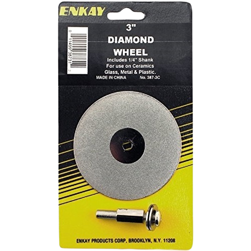 3-inch diamond grinding wheel with 1/4-inch shank for cutting ceramics, glass, metal, and plastic in home improvement tasks