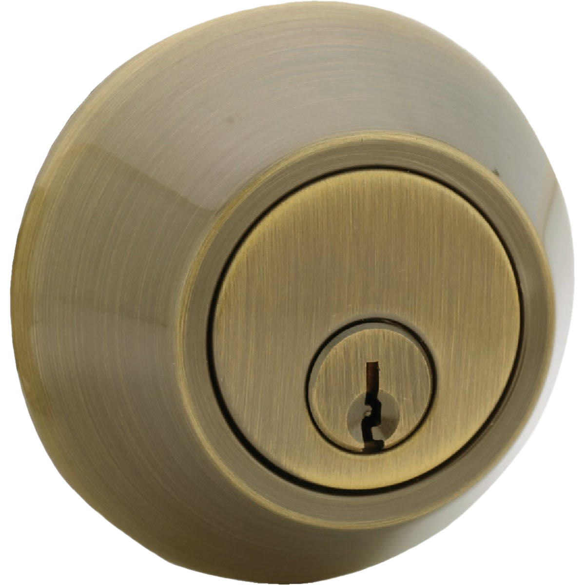 Antique brass single cylinder deadbolt lock with hardened bolt for door security in hardware and home improvement collections